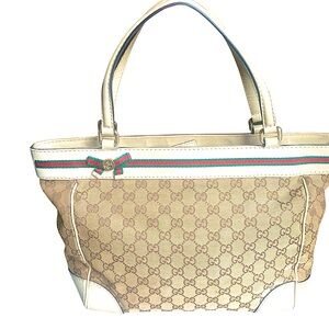 • Gucci web sherry line Mayfair shoulder bag tan and cream